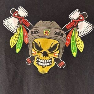 Bella Canvas Black Tee with Black Leather and Skull and Axes Design